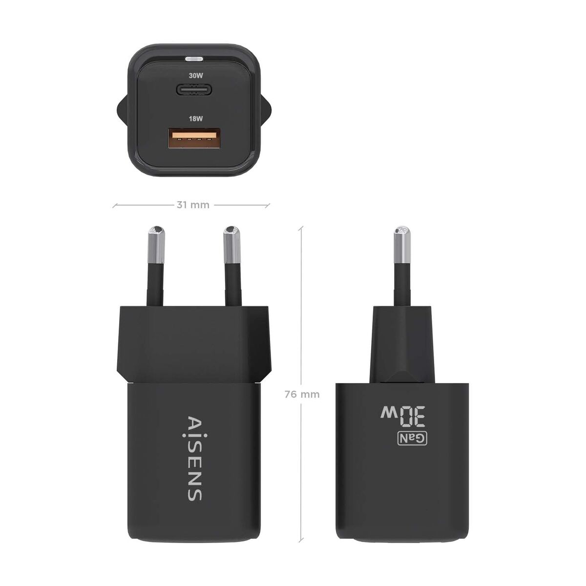 Încărcător de Perete Aisens ASCH-30W2P021-BK Negru Multicolor 33 W
