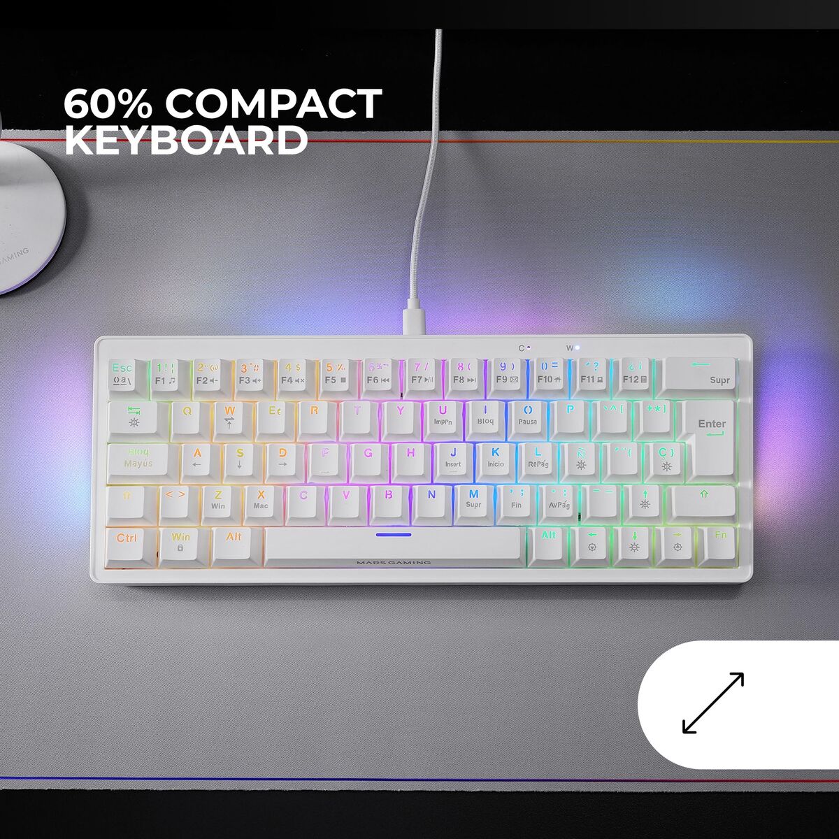 Tastatură Gaming Mars Gaming MKMINIPROWBES Qwerty US Alb
