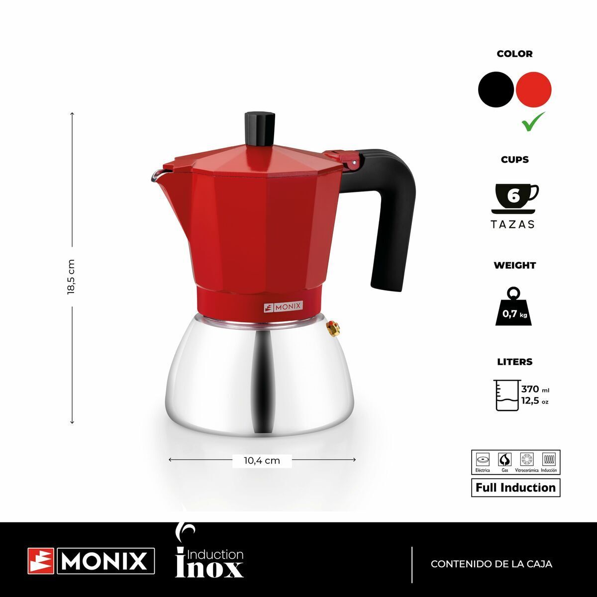 Cafetieră Italiană Monix INOX RED 6T Roșu 6 Cești