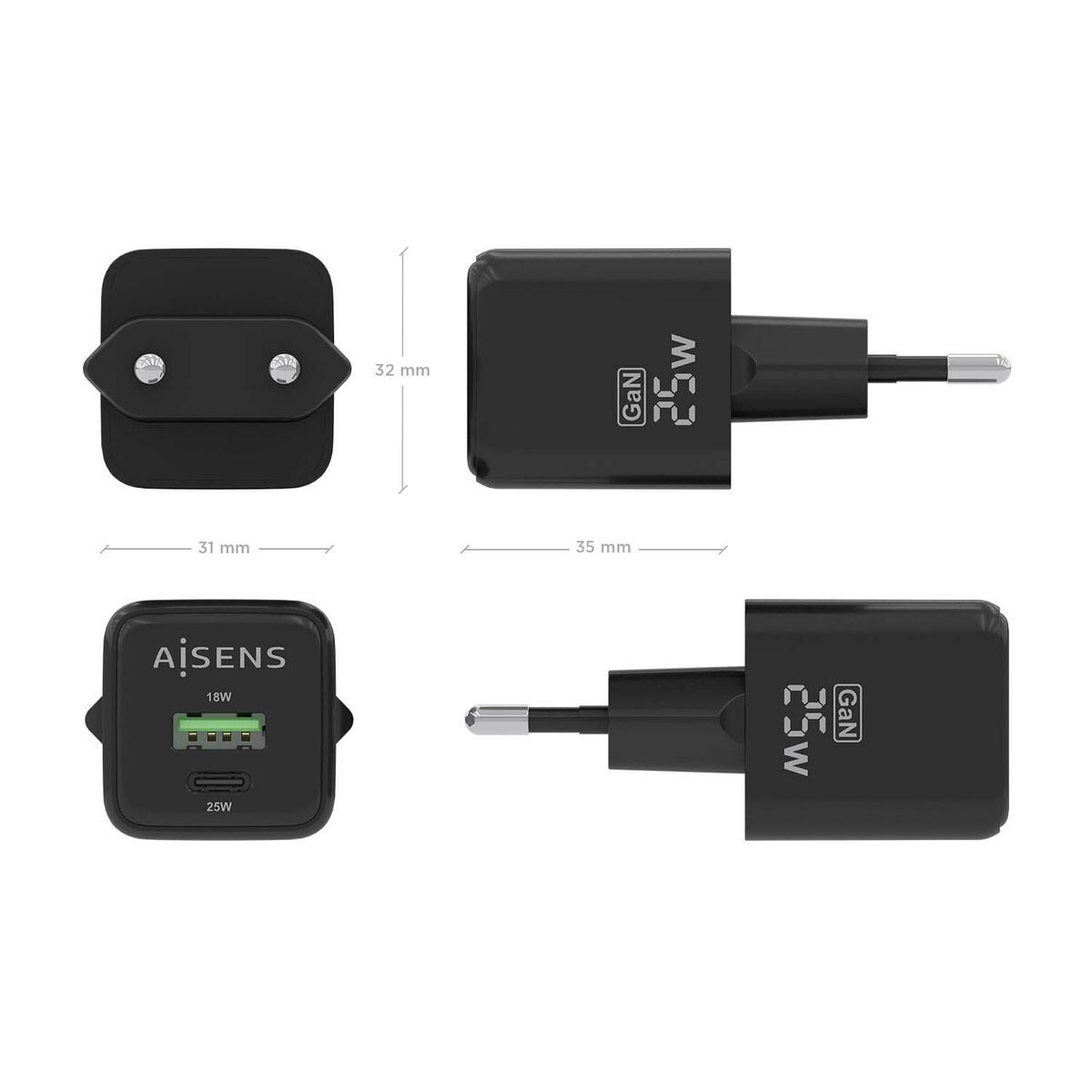 Încărcător de Perete Aisens ASCH-25W2P015-BK Negru Multicolor 25 W