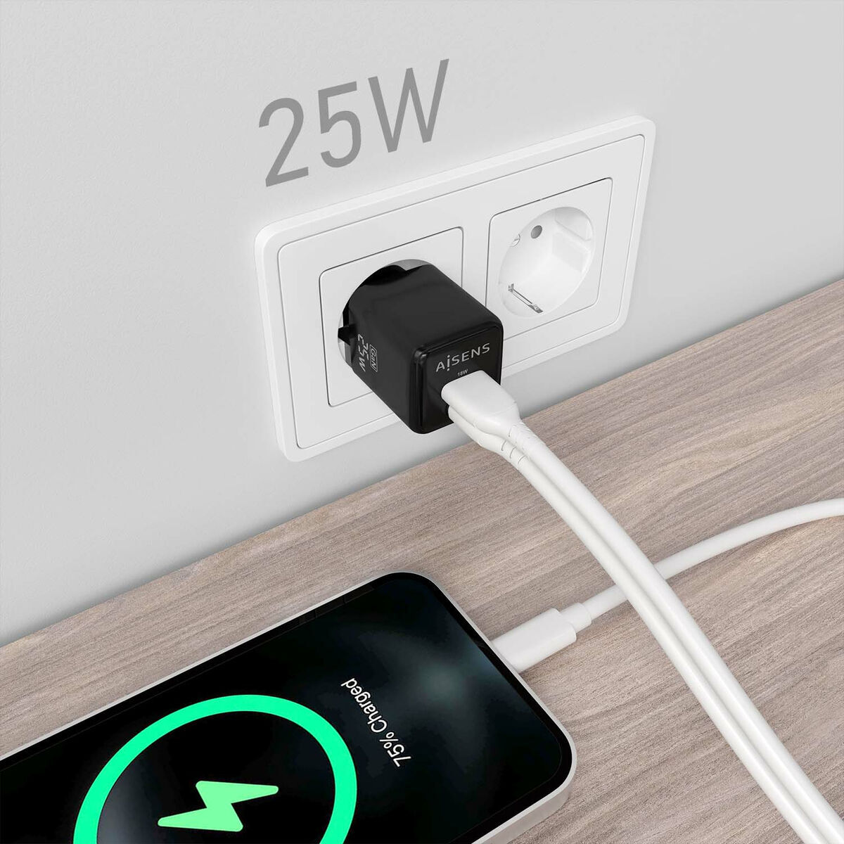 Încărcător de Perete Aisens ASCH-25W2P015-BK Negru Multicolor 25 W