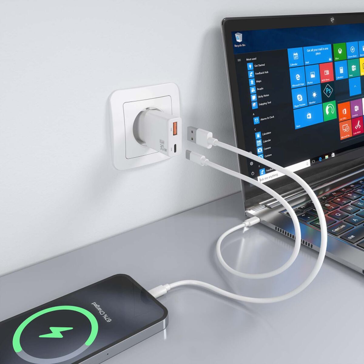 Încărcător de Perete Aisens ASCH-30W2P046-W Alb 30 W
