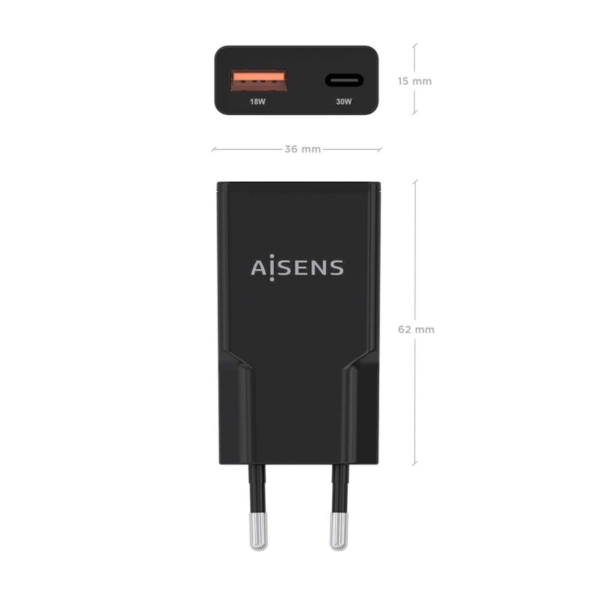 Încărcător de Perete Aisens ASCH-30W2P047-BK Negru