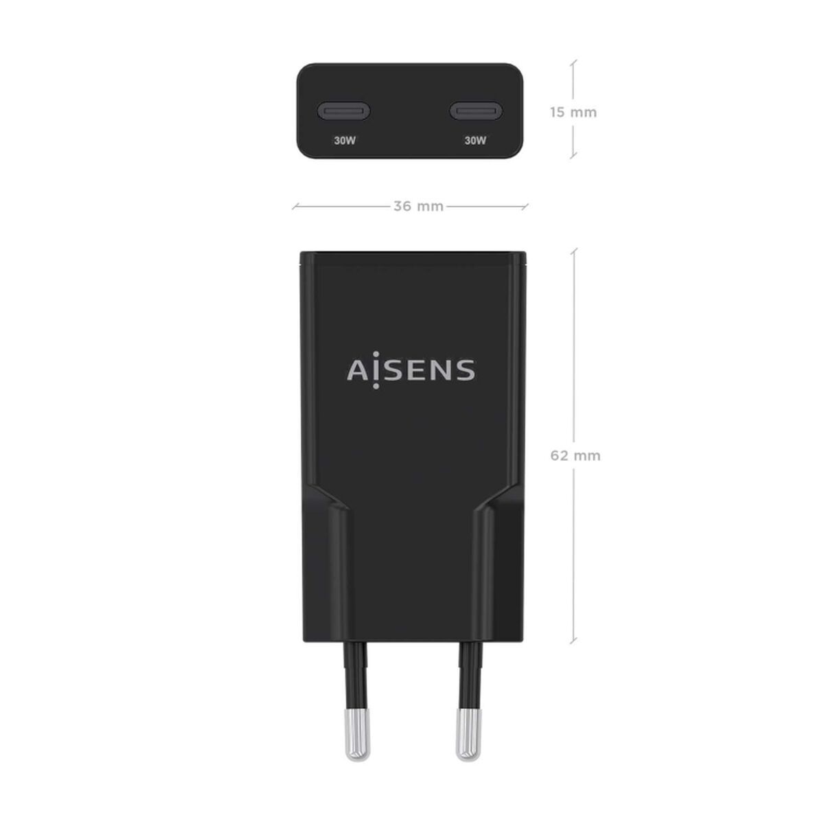 Încărcător de Perete Aisens ASCH-30W2P049-BK Negru 30 W