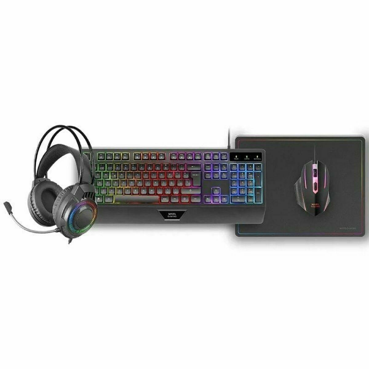 Tastatură și Mouse Mars Gaming MCP124PROES Negru Multicolor Qwerty Spaniolă (4 Unități)