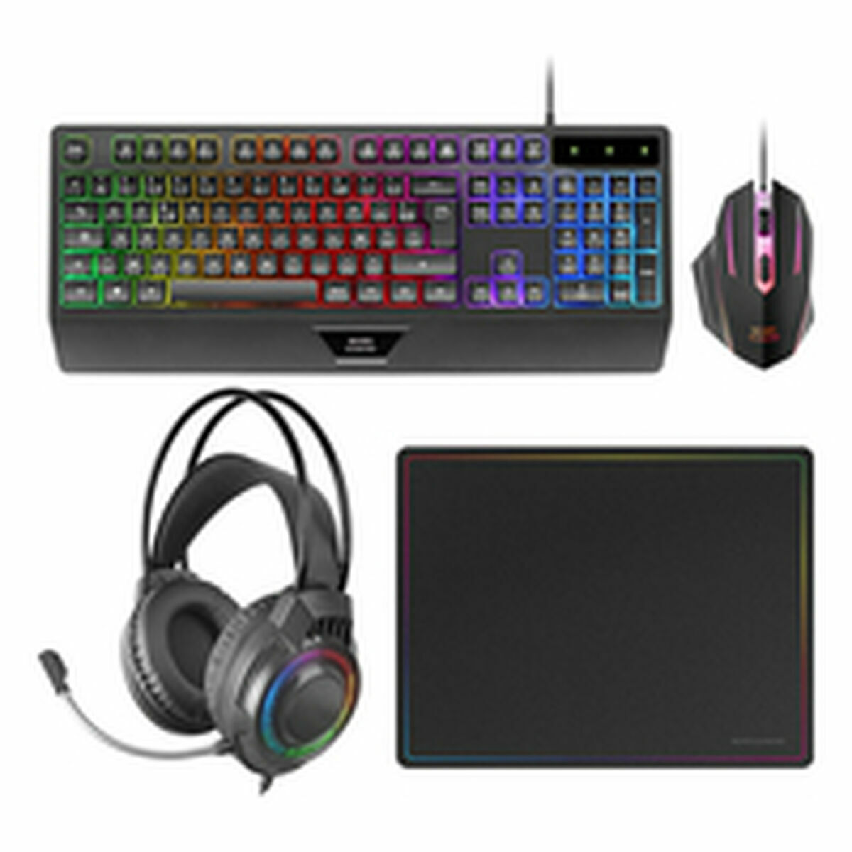 Tastatură și Mouse Mars Gaming MCP124PROES Negru Multicolor Qwerty Spaniolă (4 Unități)