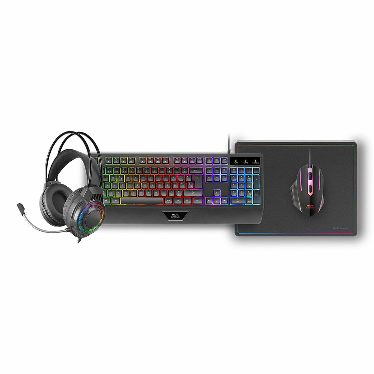 Tastatură și Mouse Mars Gaming MCP124PROES Negru Multicolor Qwerty Spaniolă (4 Unități)