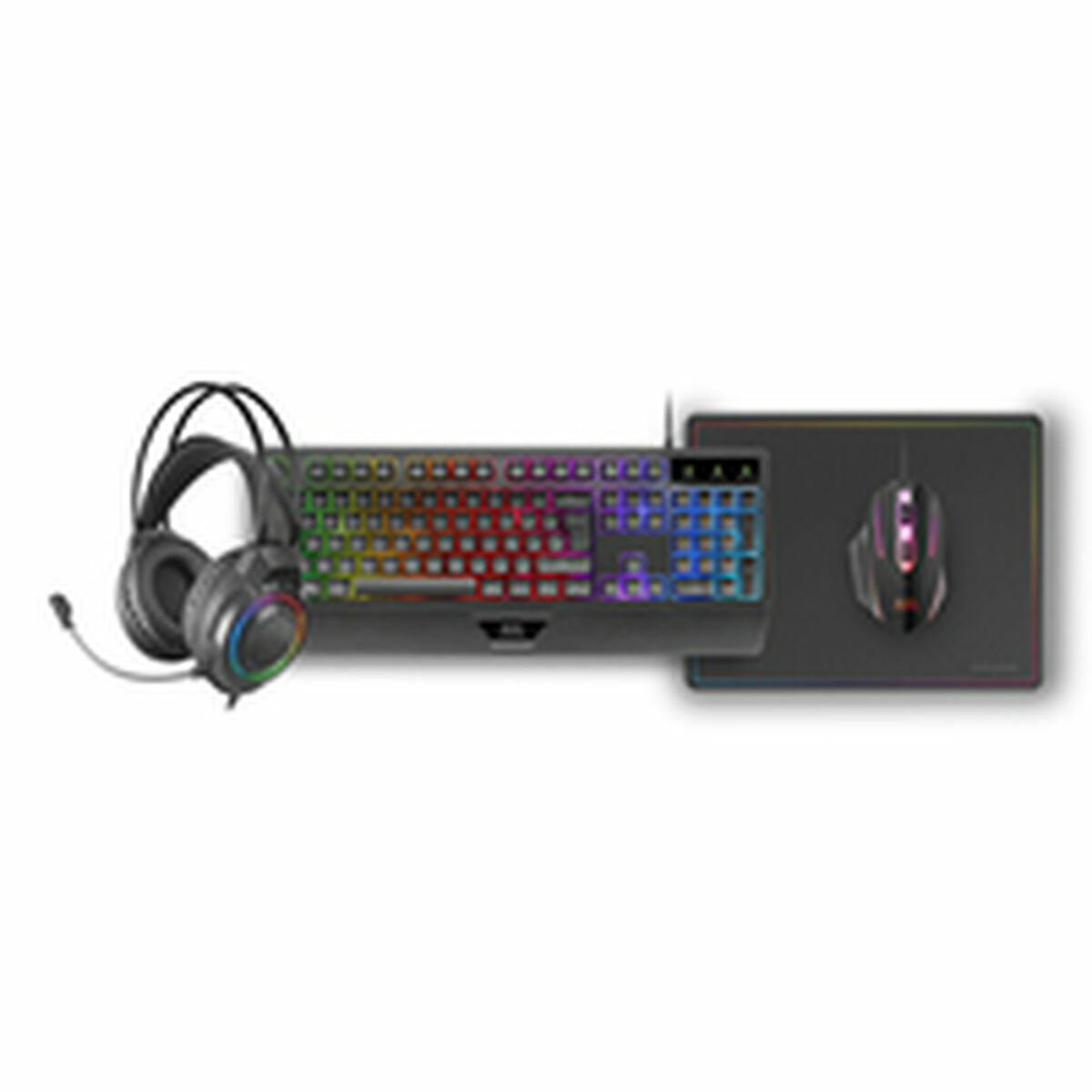 Tastatură și Mouse Mars Gaming MCP124PROES Negru Multicolor Qwerty Spaniolă (4 Unități)