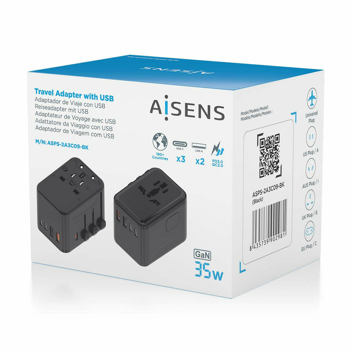 Încărcător de Perete Aisens ASPS-2A3C09-BK Negru