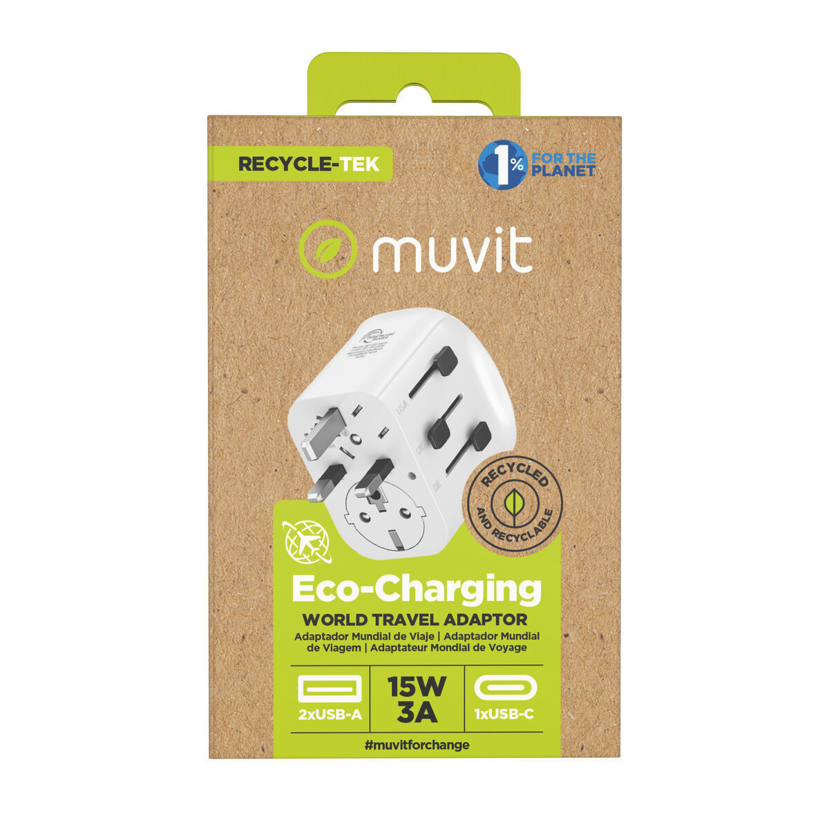 Adaptor universal pentru priză, de voiaj Muvit MCADP0006 Alb 150 W 15 w