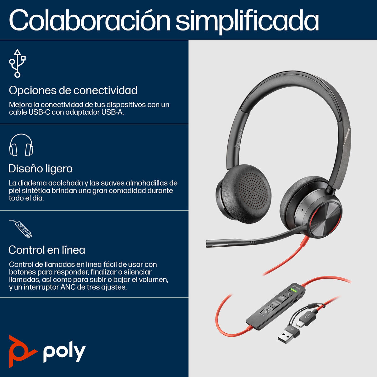 Căști cu Microfon Poly 8X225AA Negru