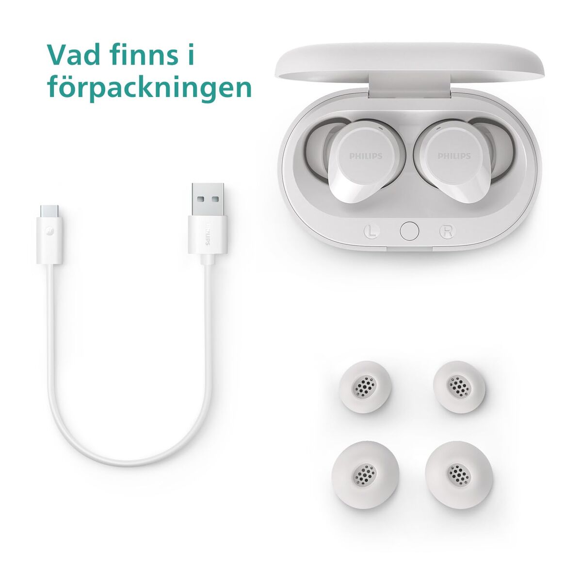 Căști fără fir cu carcasă de încărcare Philips TAT1209WT Alb