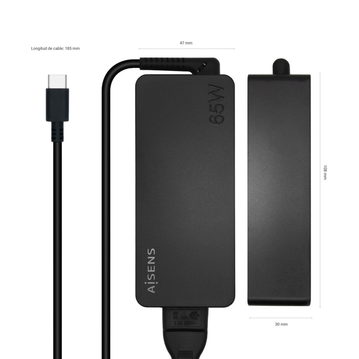 Încărcător de Perete Aisens ASCH-1PD65D-BK Negru 65 W