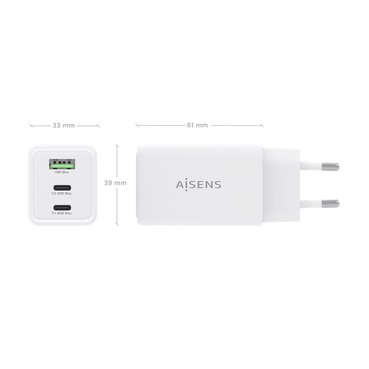 Încărcător de Perete Aisens ASCH-65W3P072-W Alb 65 W