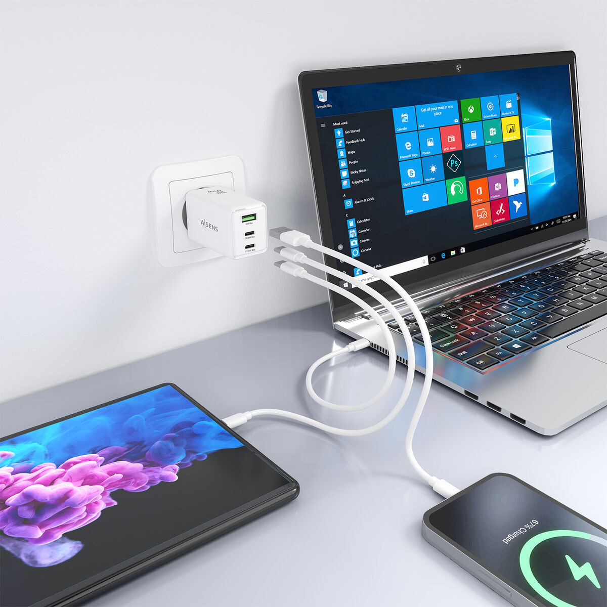 Încărcător de Perete Aisens ASCH-65W3P072-W Alb 65 W