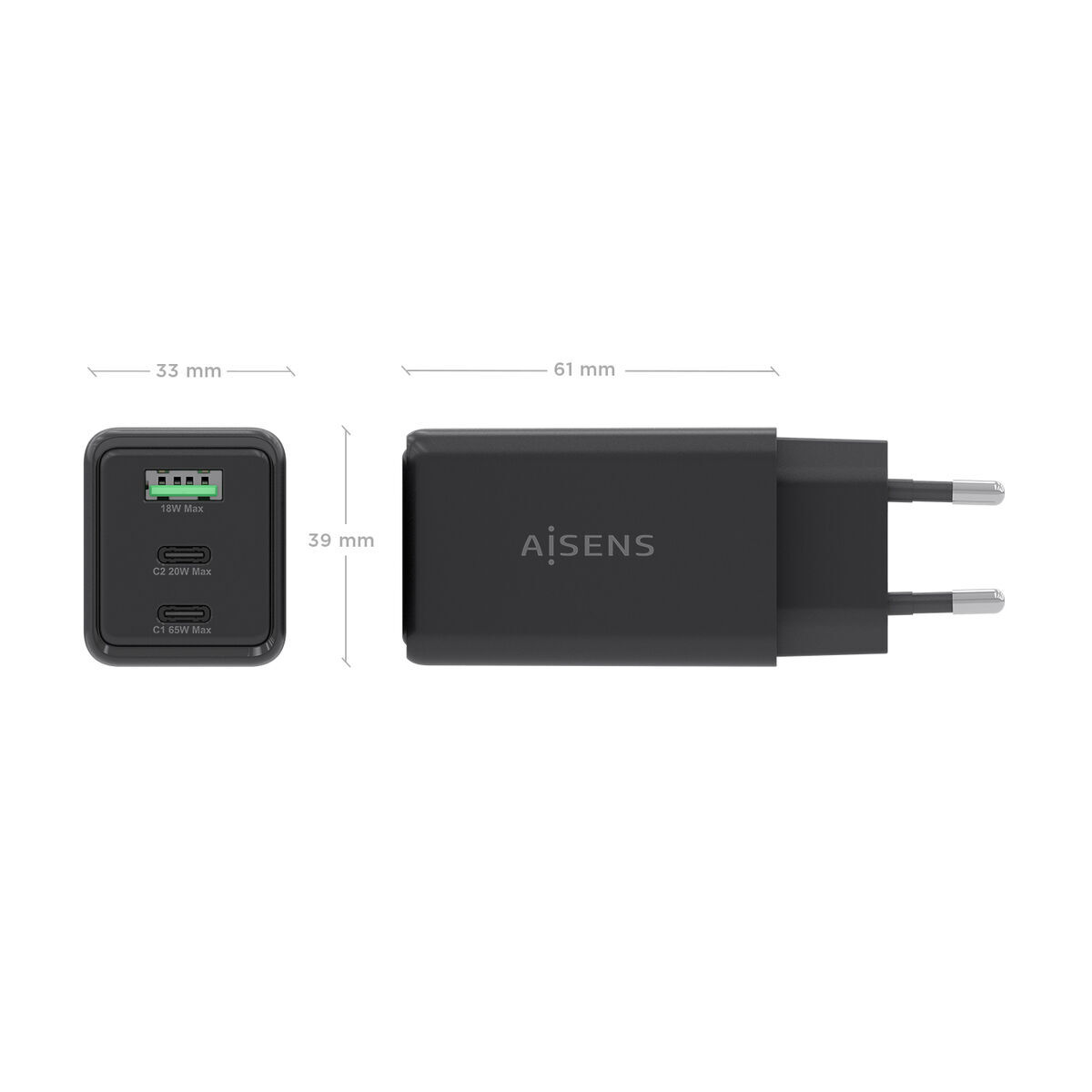 Încărcător de Perete Aisens ASCH-65W3P073-BK Negru 65 W