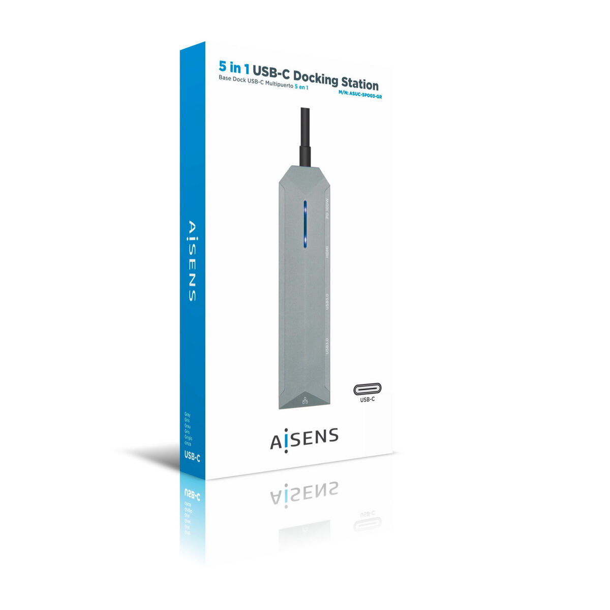 Hub USB-C Aisens ASUC-5P003-GR Negru Gri 100 W