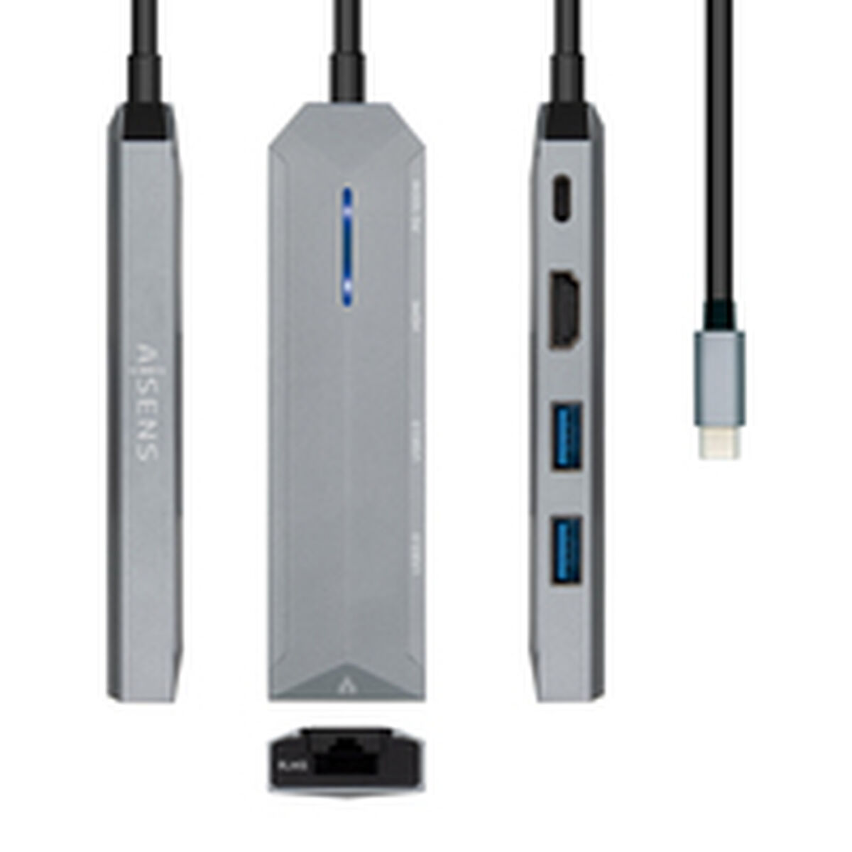 Hub USB-C Aisens ASUC-5P003-GR Negru Gri 100 W