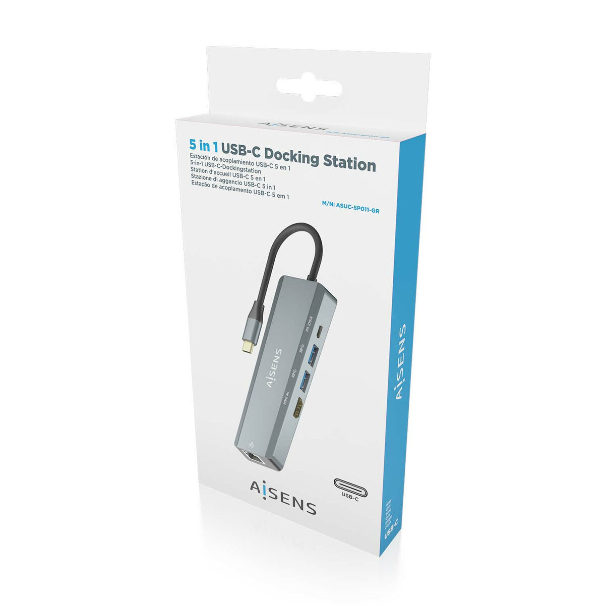 Hub USB Aisens ASUC-5P011-GR Gri Multicolor 100 W
