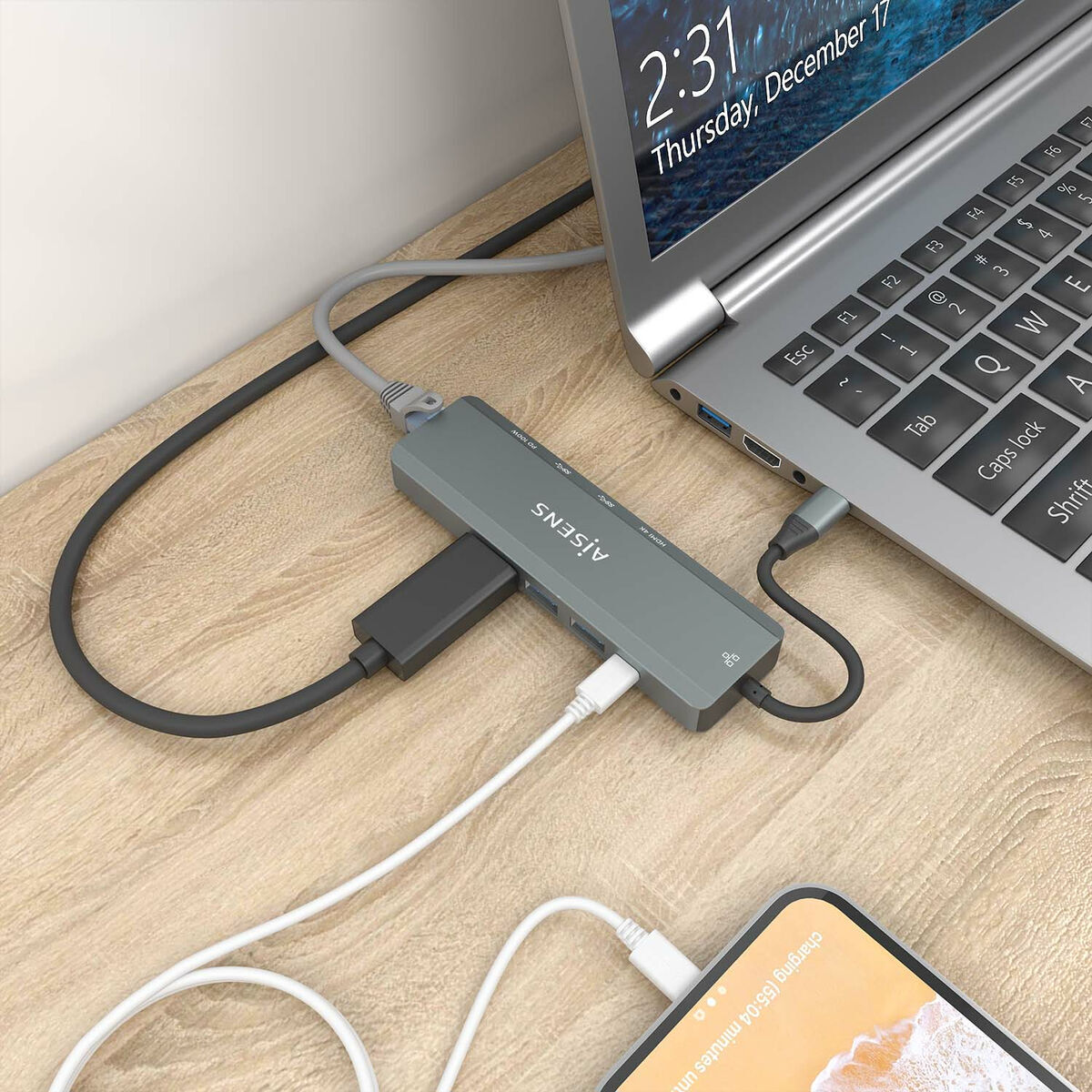 Hub USB Aisens ASUC-5P011-GR Gri Multicolor 100 W