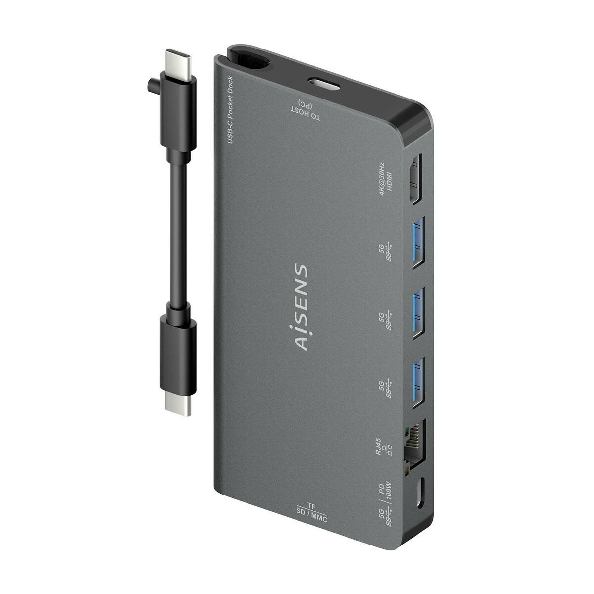 Hub USB Aisens ASUC-8P015-GR Gri Multicolor 100 W