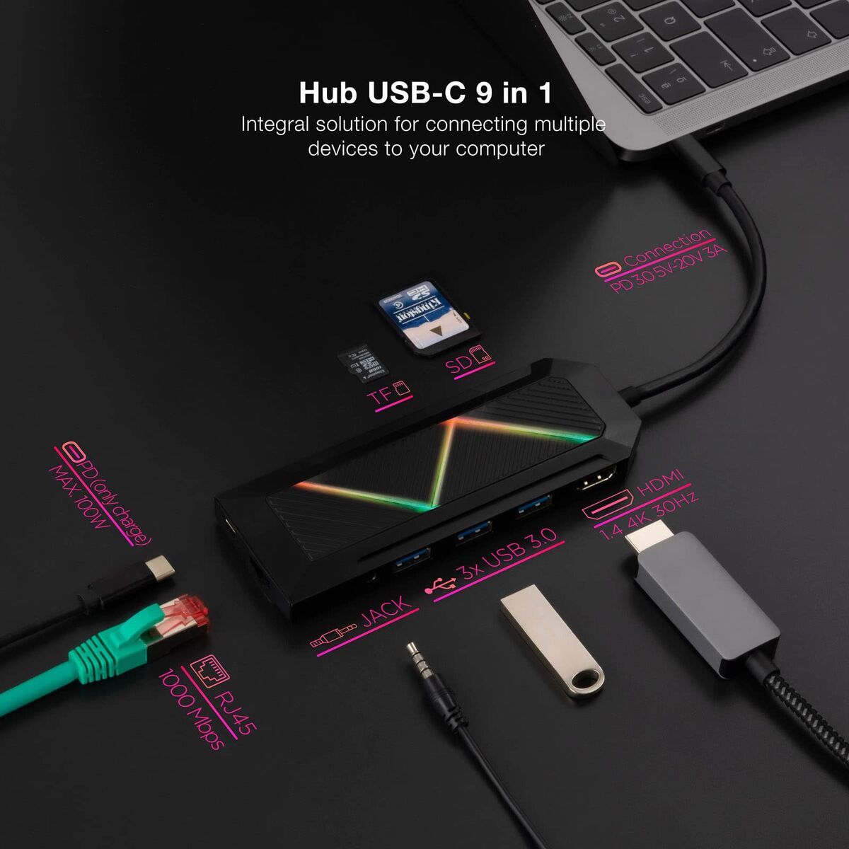 Hub USB-C NANOCABLE 10.16.0901 Negru 100 W