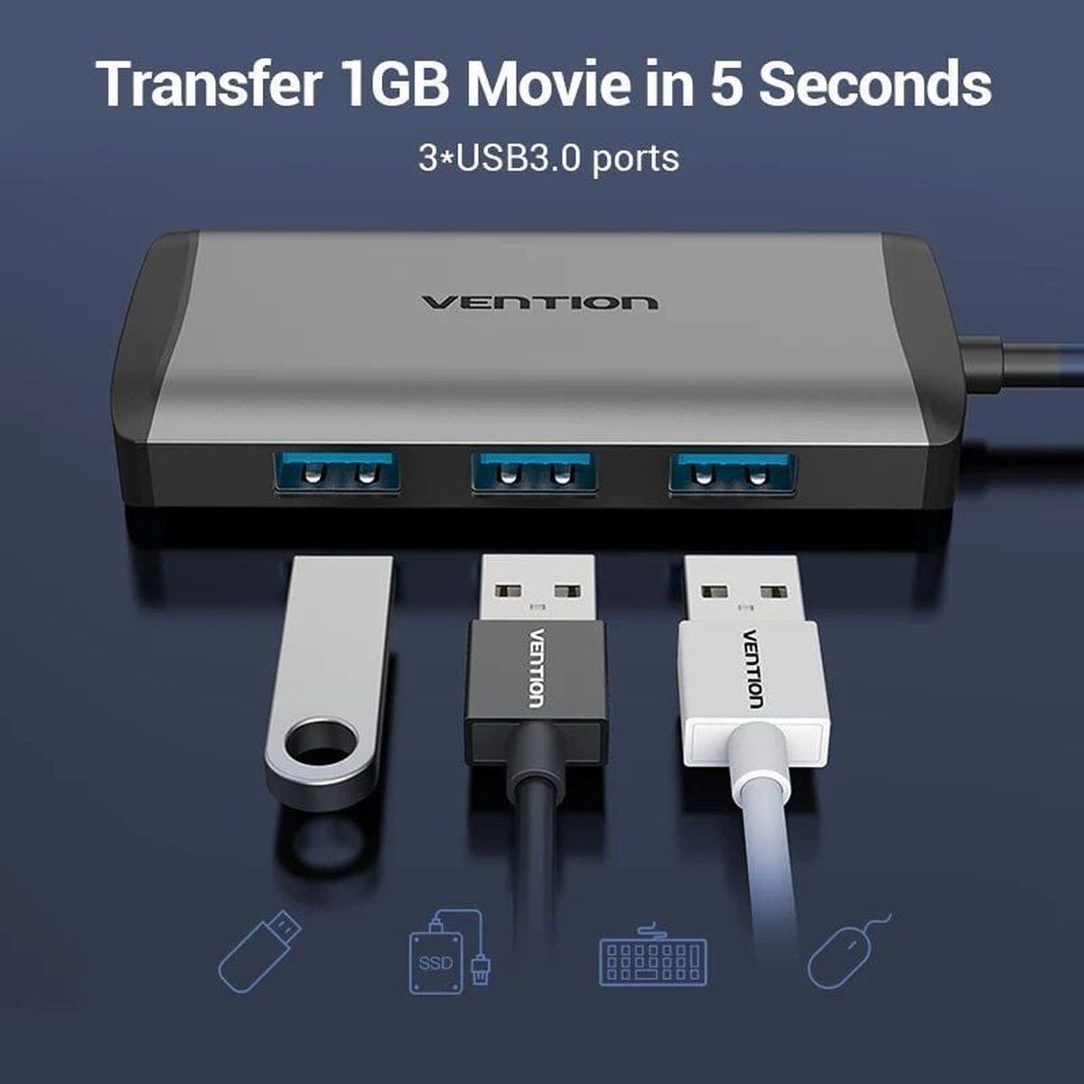 Hub USB Vention CNCHB Negru Gri