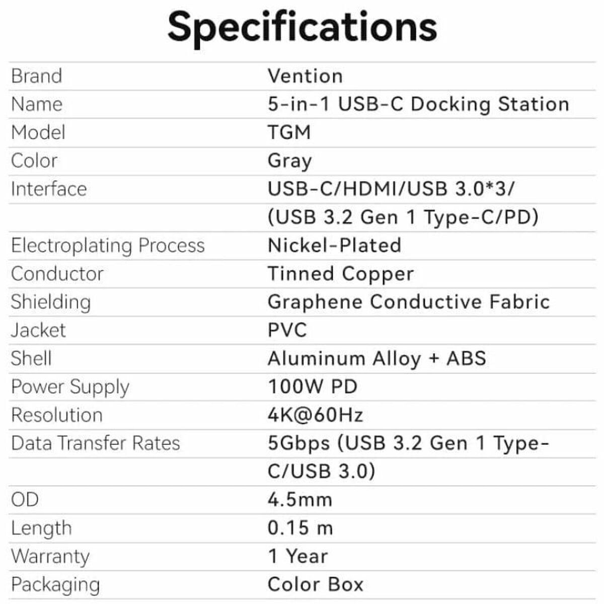 Hub USB-C Vention TGMHB Gri