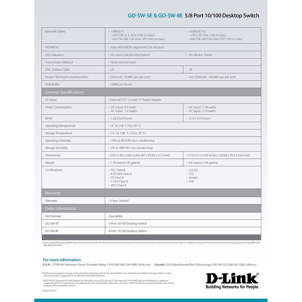 Switch D-Link GO-SW-5E/E