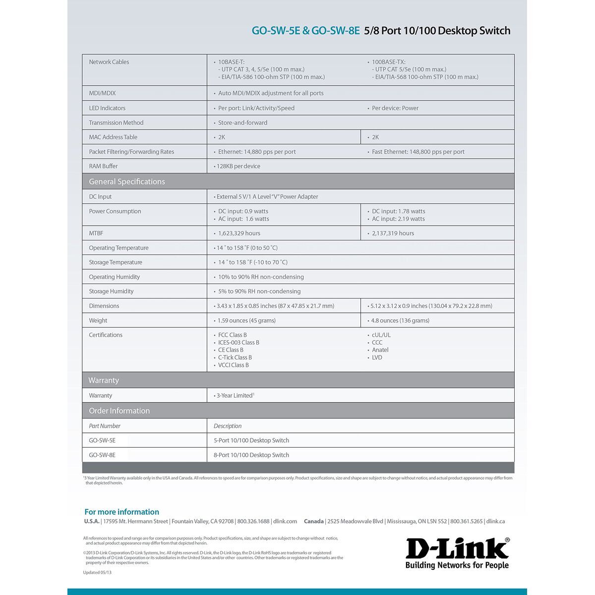 Switch D-Link GO-SW-5E/E