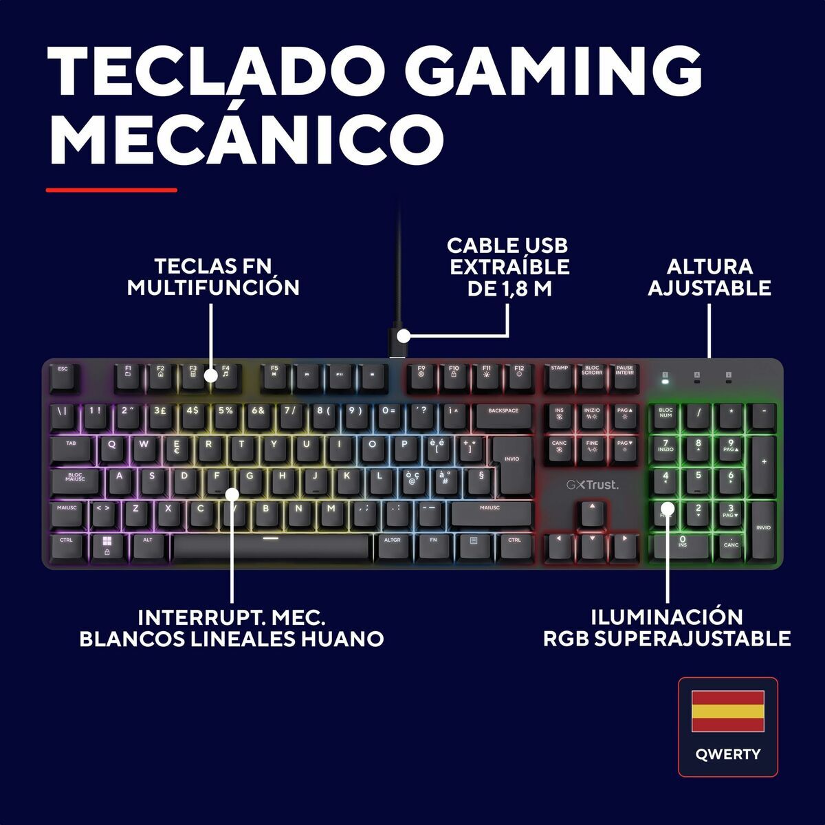 Tastatură Gaming Trust 25682 Negru Qwerty Spaniolă
