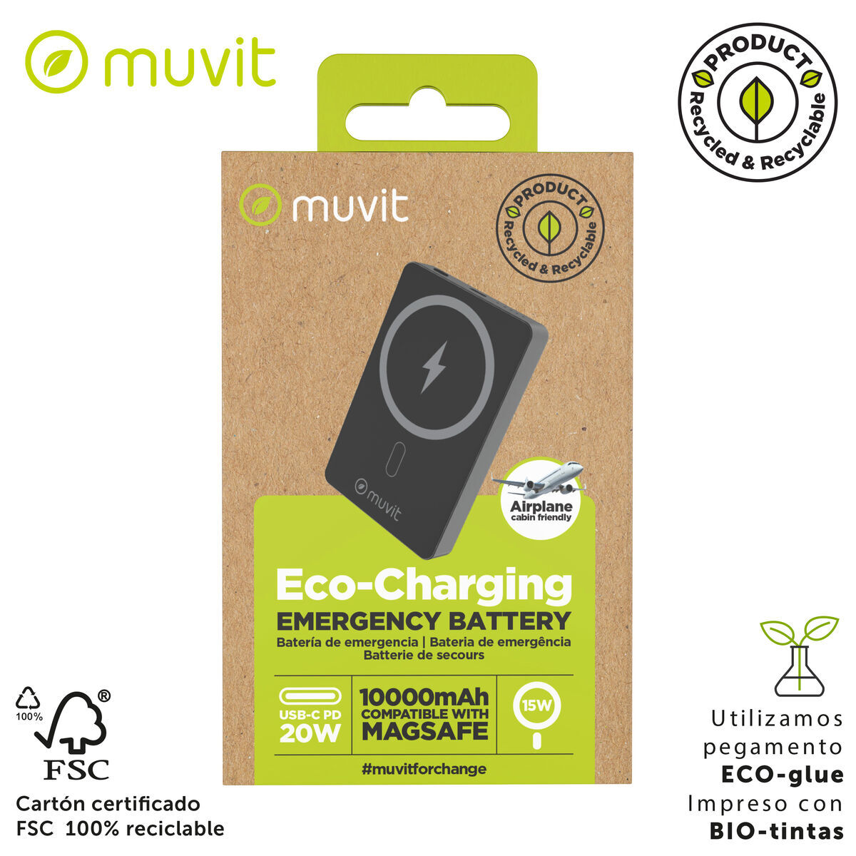 Powerbank Muvit for Change MCCHP0010 Negru Aluminiu 10000 mAh