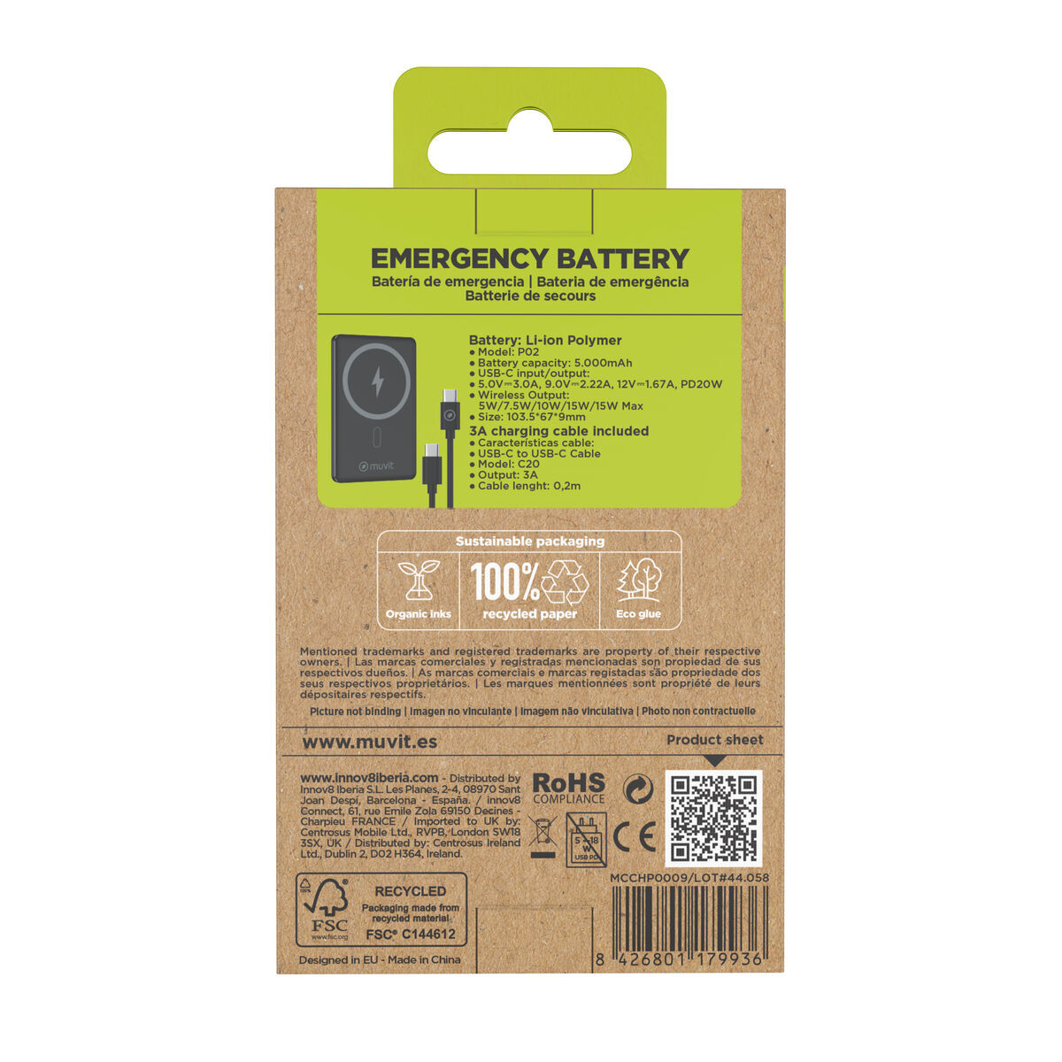 Powerbank Muvit for Change MCCHP0009 Negru Aluminiu 5000 mAh