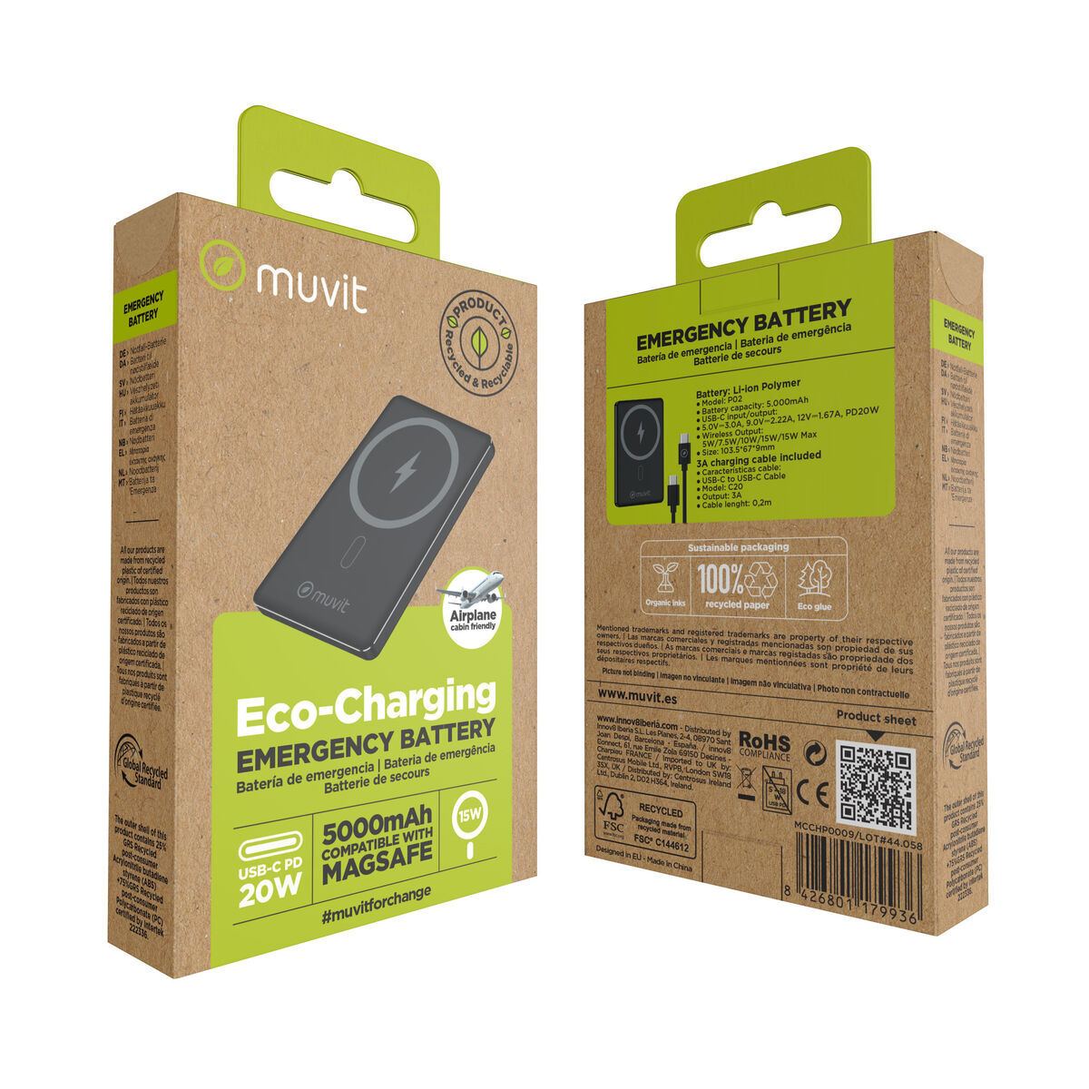 Powerbank Muvit for Change MCCHP0009 Negru Aluminiu 5000 mAh