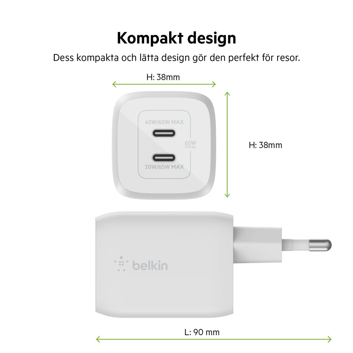 Încărcător de Perete Belkin WCH013VF2MWH-B6 Alb 65 W