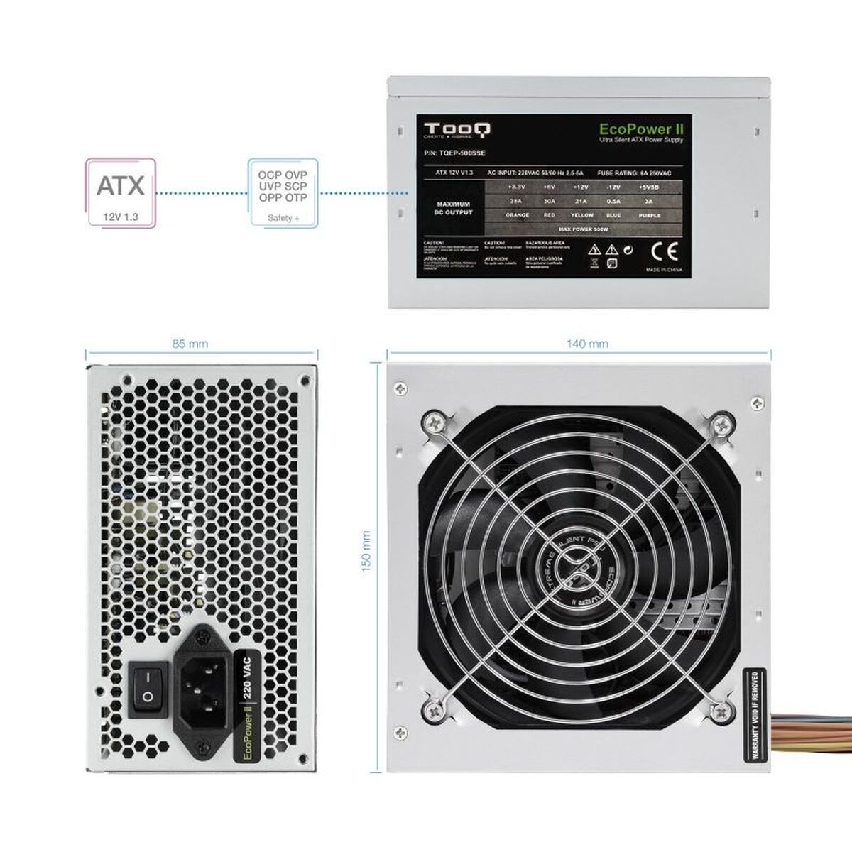 Sursă de Alimentare TooQ TQEP-500SSE ATX 500 W RoHS