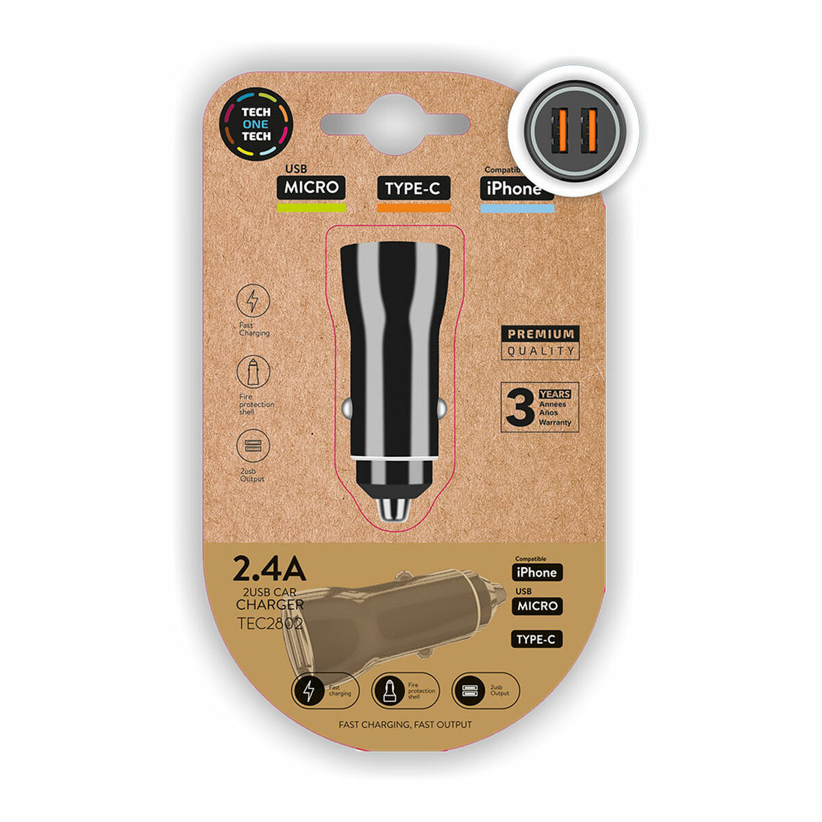 Încărcător de Mașină Tech One Tech TEC2802 Double USB-C