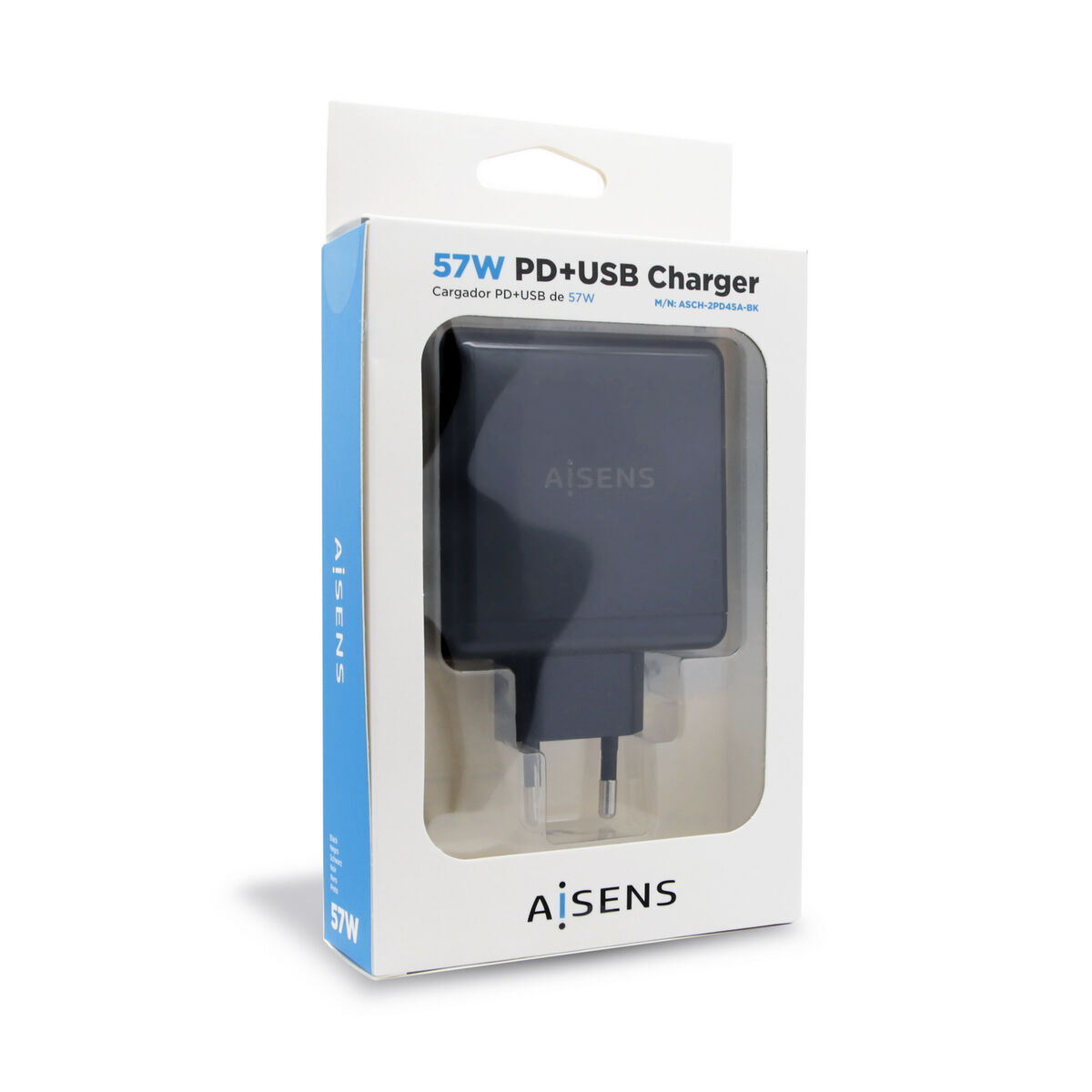 Încărcător USB Perete Aisens ASCH-2PD45A-BK 57 W Negru