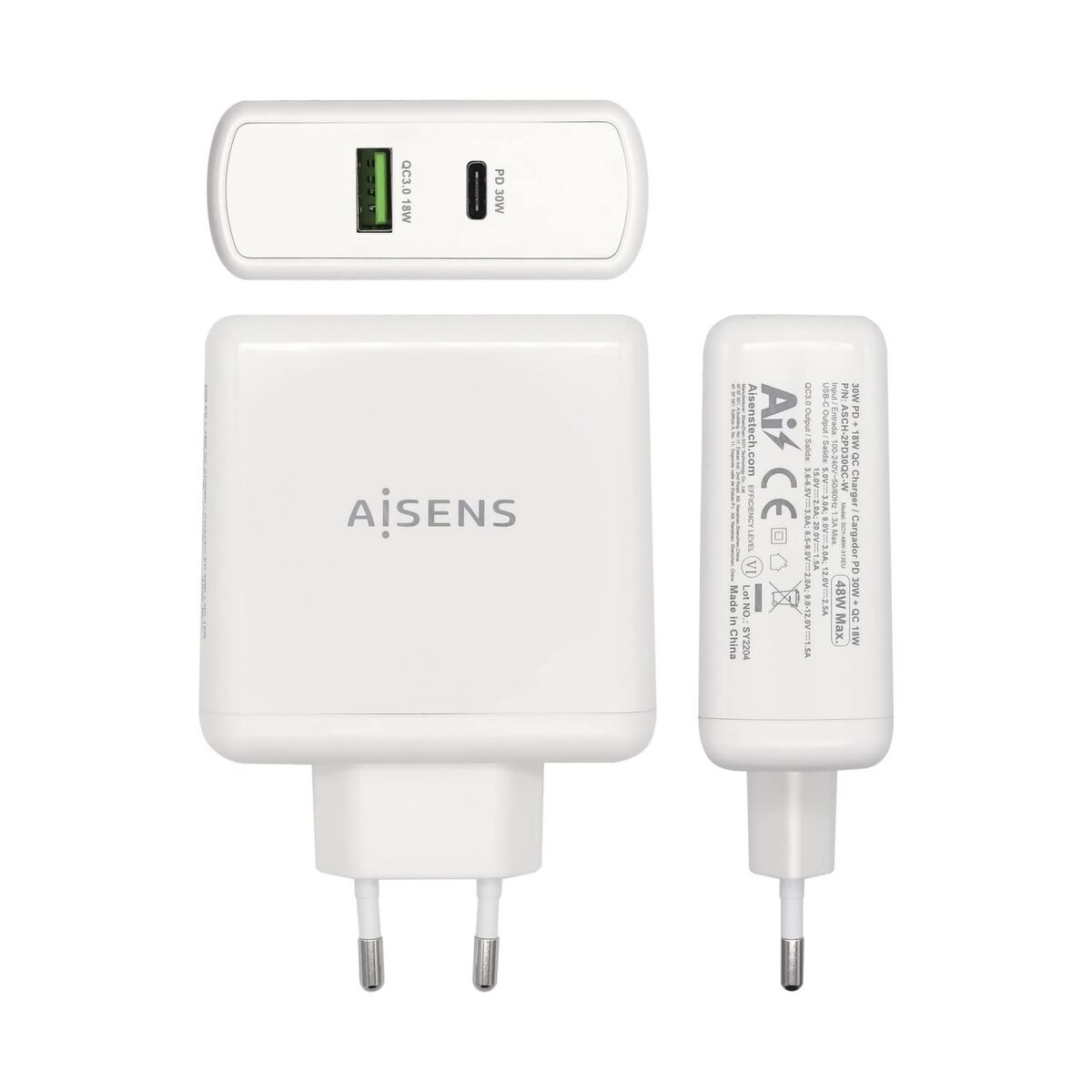 Încărcător USB Perete Aisens ASCH-2PD30QC-W 48 W Alb