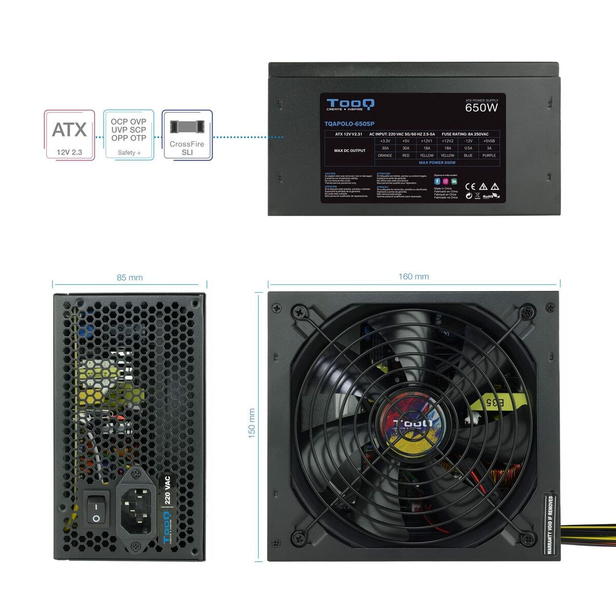 Sursă de Alimentare TooQ TQAPOLO-650SP ATX 650 W CE - RoHS