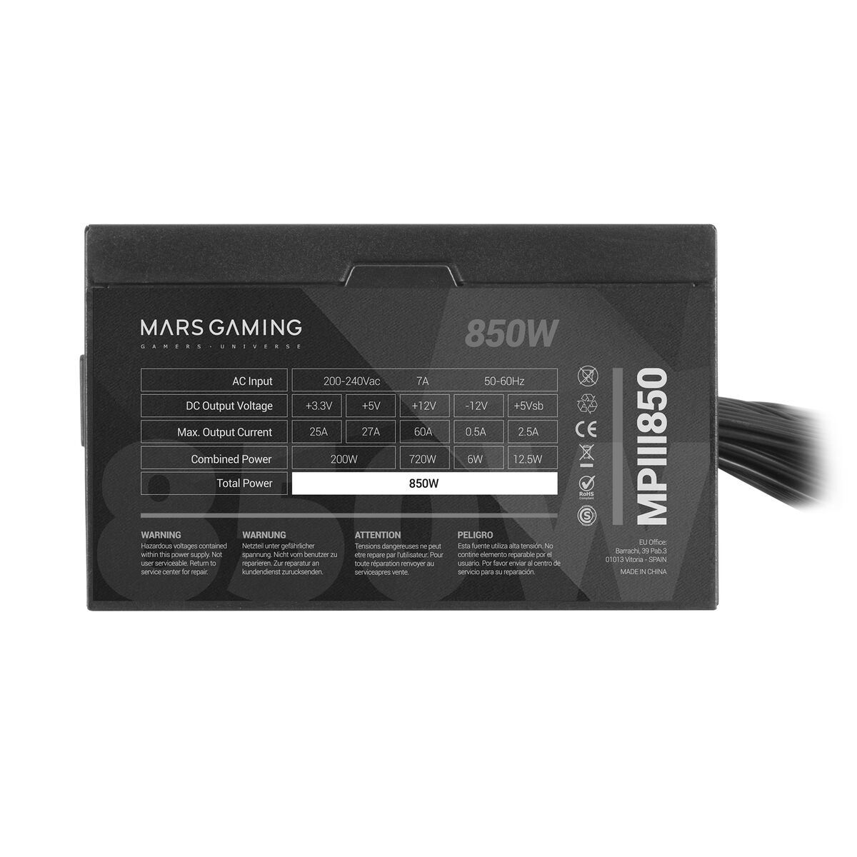 Sursă de Alimentare Mars Gaming MPIII850 850 W 6 W 200 W ATX