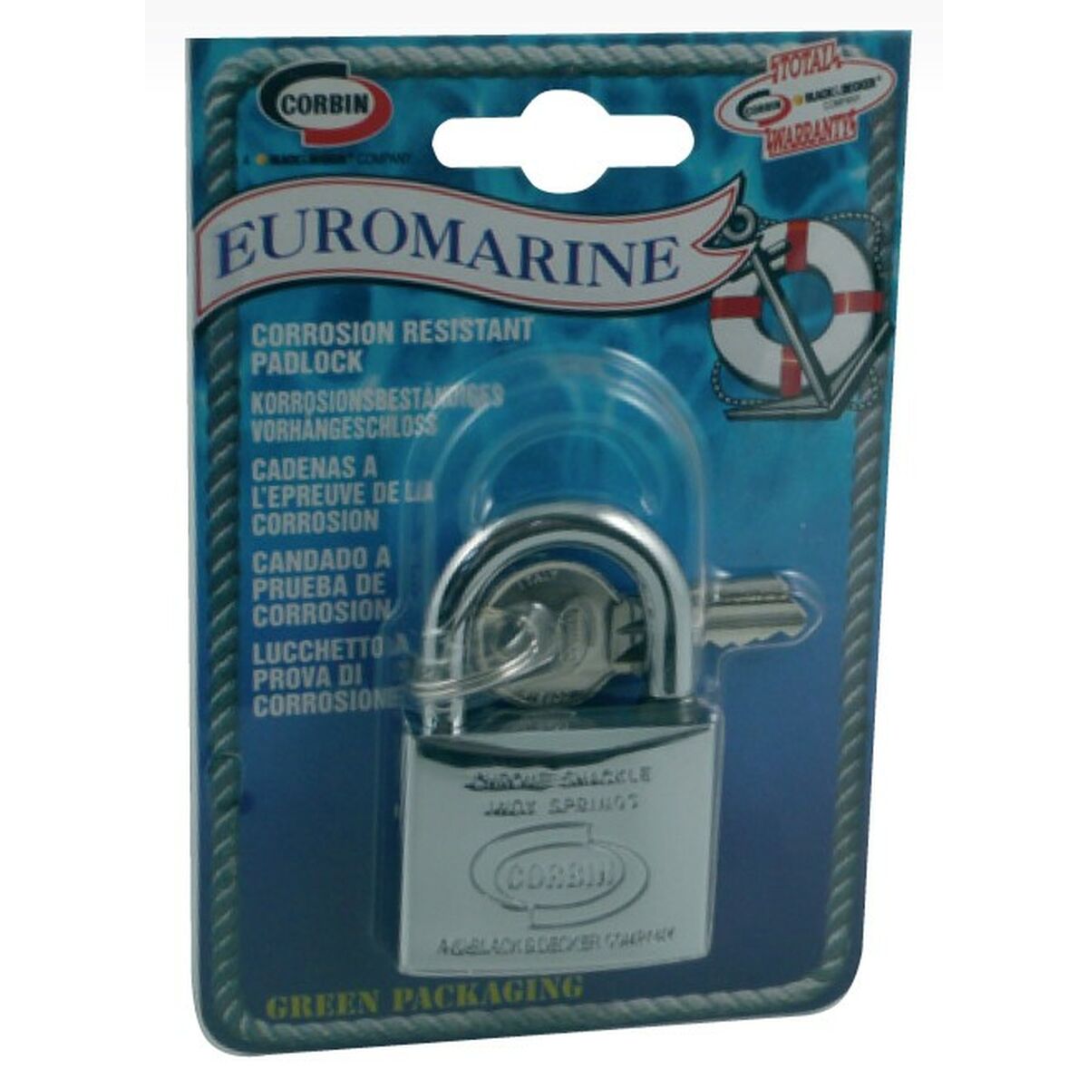 Lacăt cu cheie CORBIN Euromarine 50 mm Arc Oțel inoxidabil Alamă