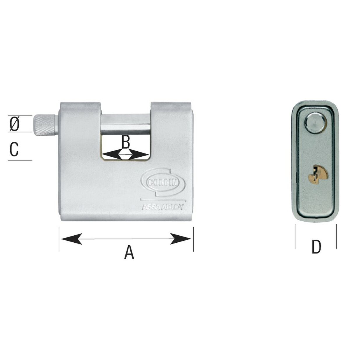 Lacăt cu cheie CORBIN Dreptunghiular Alamă Oțel Blindat