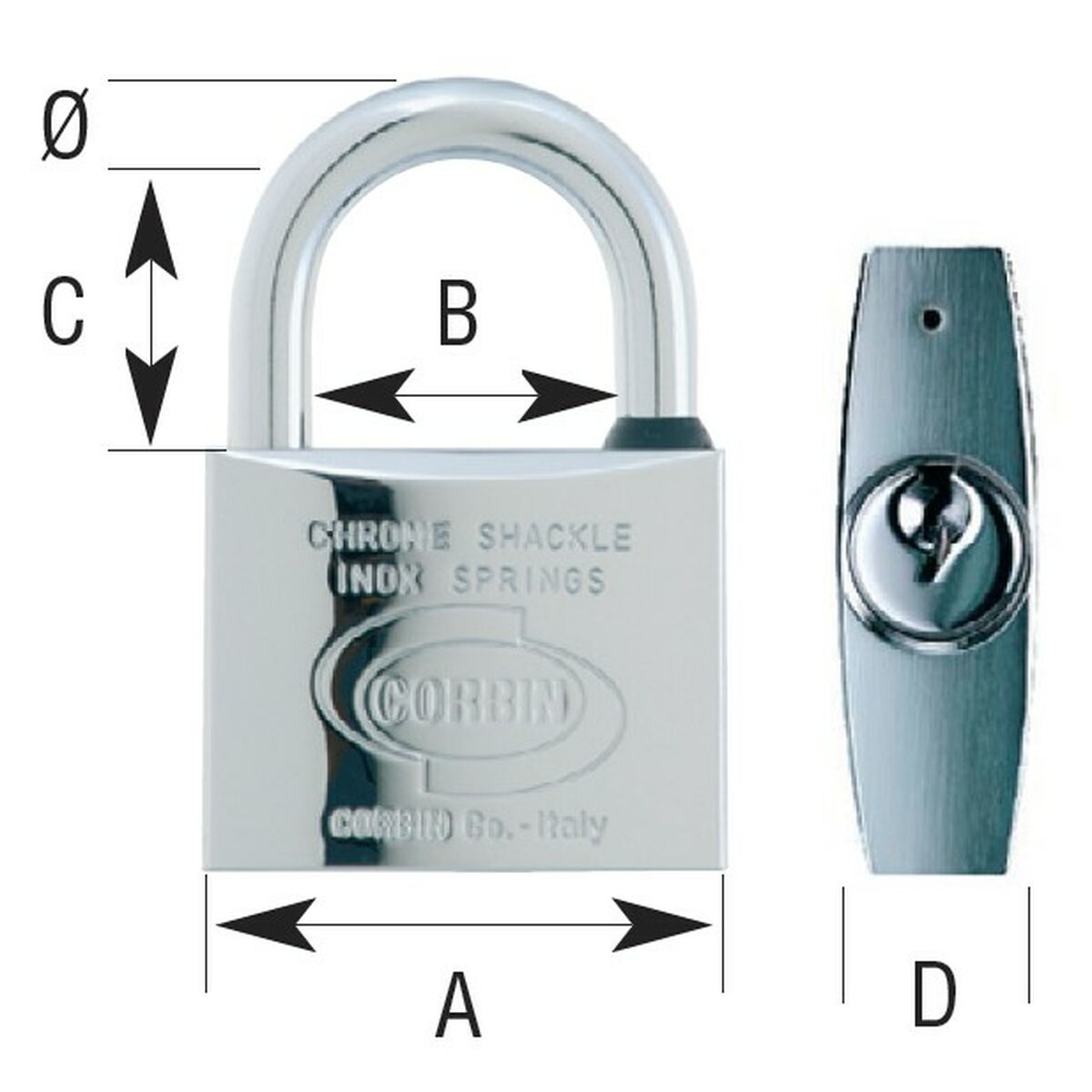 Lacăt cu cheie CORBIN Euromarine Arc 50 mm Oțel inoxidabil Alamă