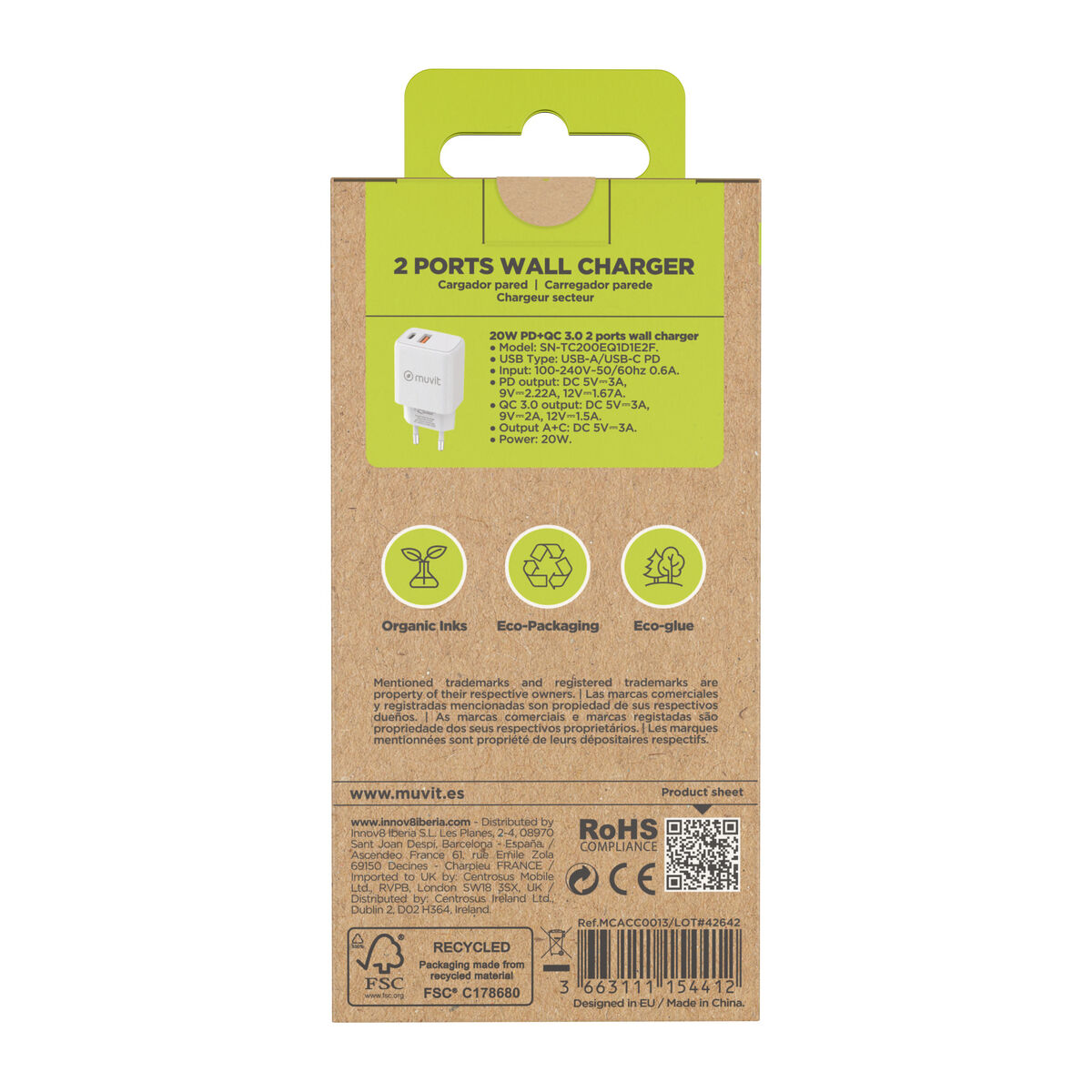 Încărcător de Perete Muvit for Change Alb 18 W 20 W