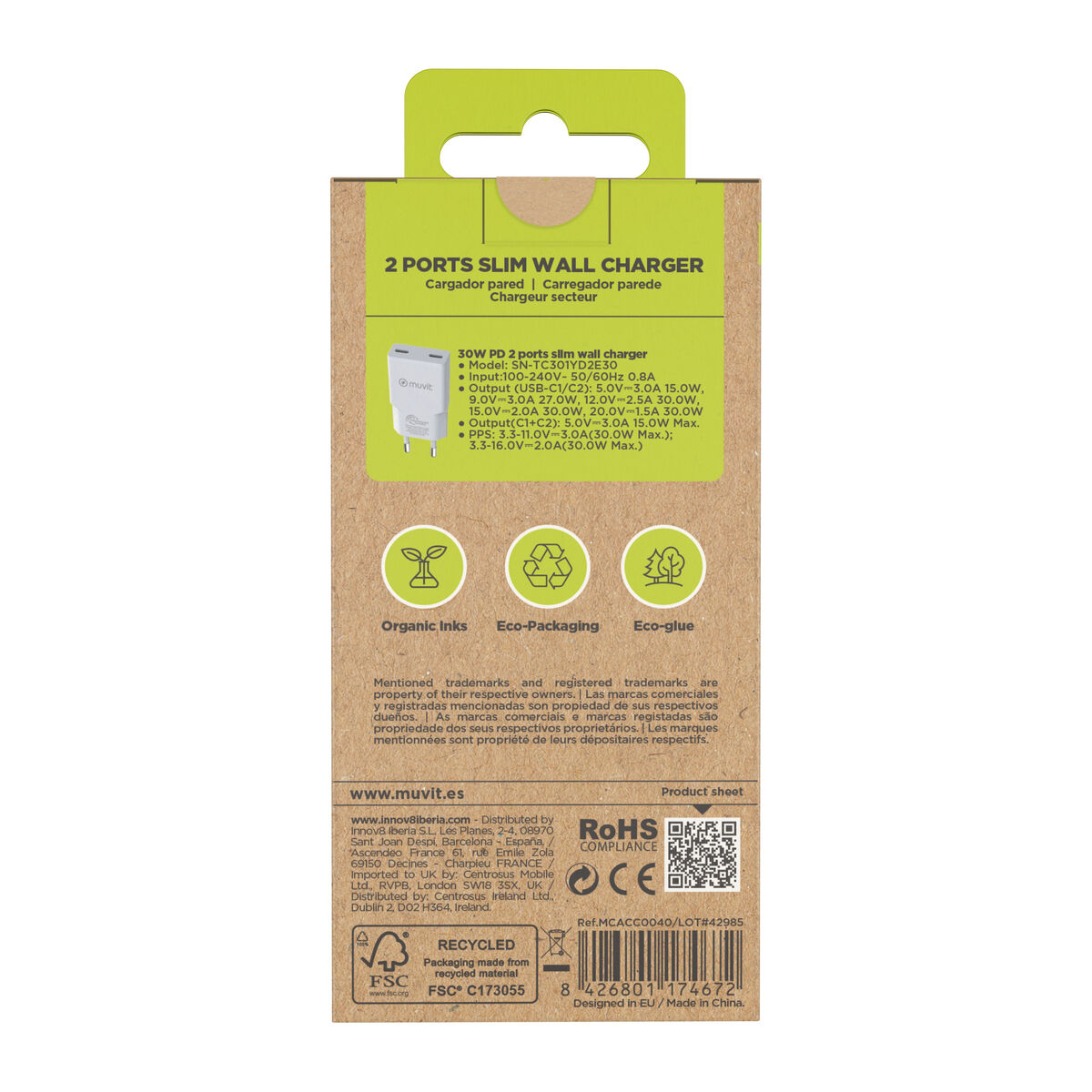 Încărcător de Mașină Muvit for Change HC-263C Alb 30 W