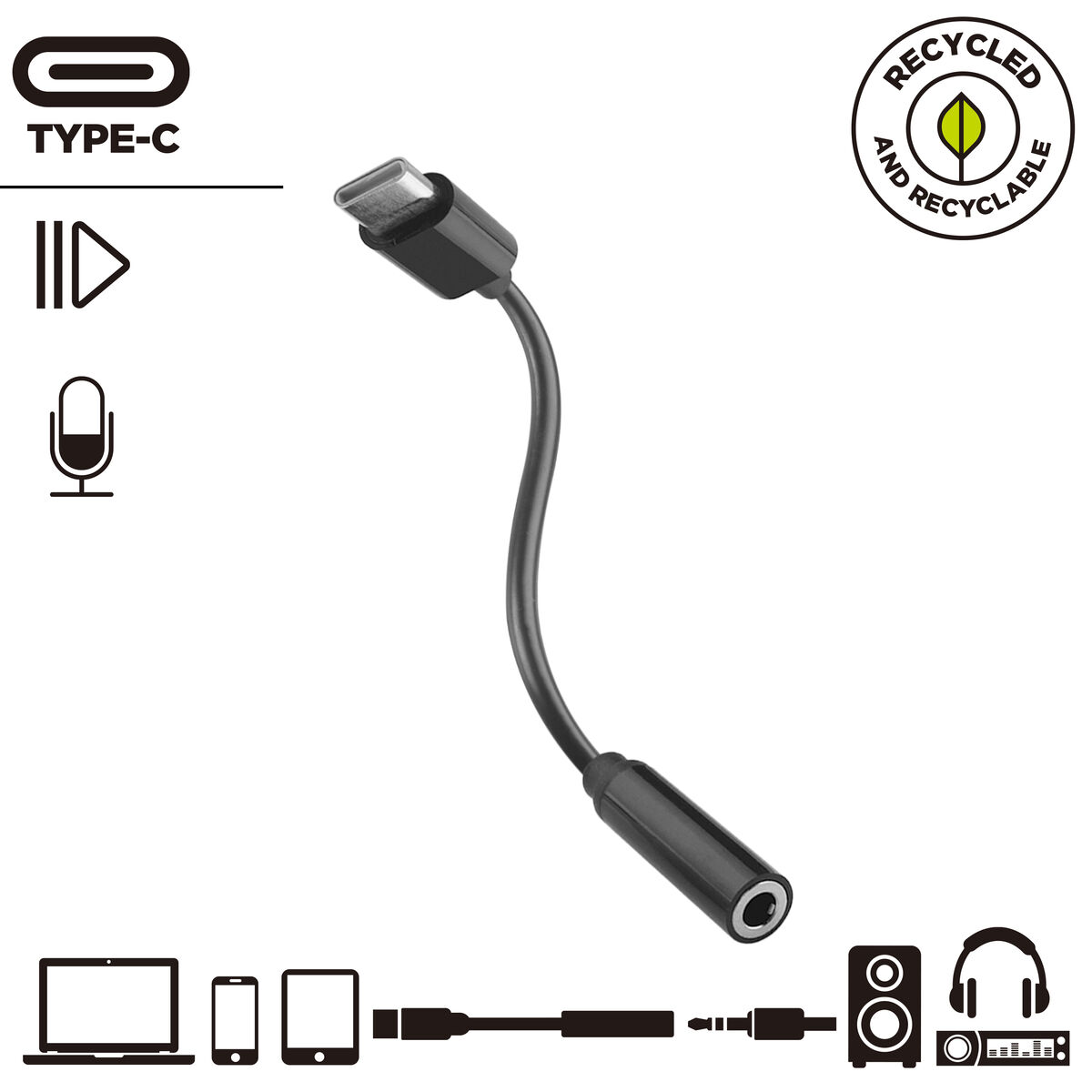 Adaptor USB-C la Jack 3.5 mm Muvit for Change JDS-C35 Negru