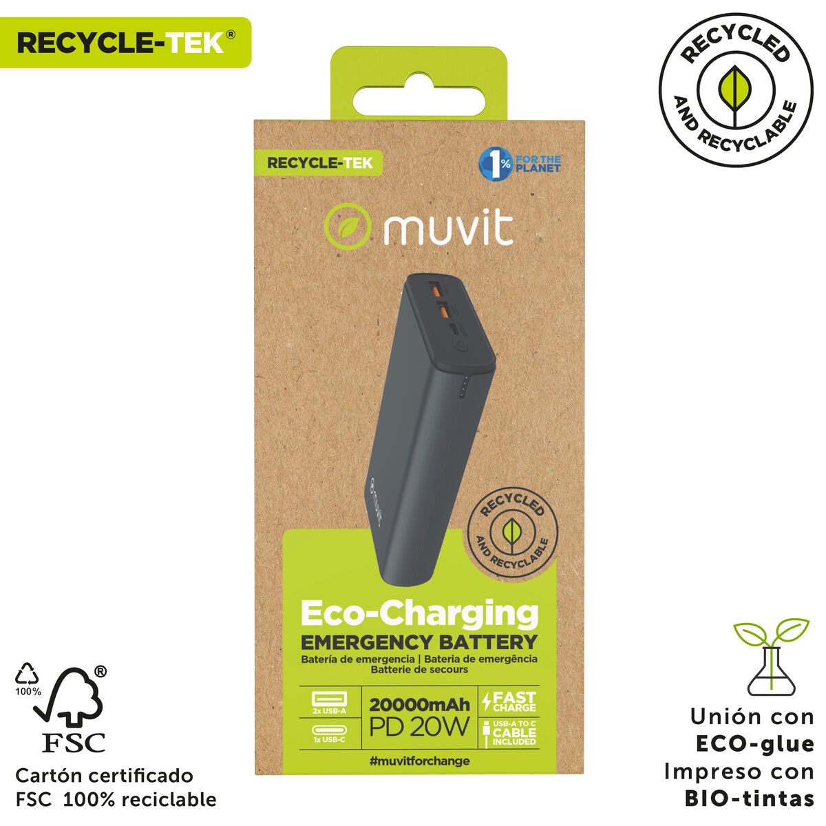 Powerbank Muvit for Change DP200G-R-PD Negru 20 W