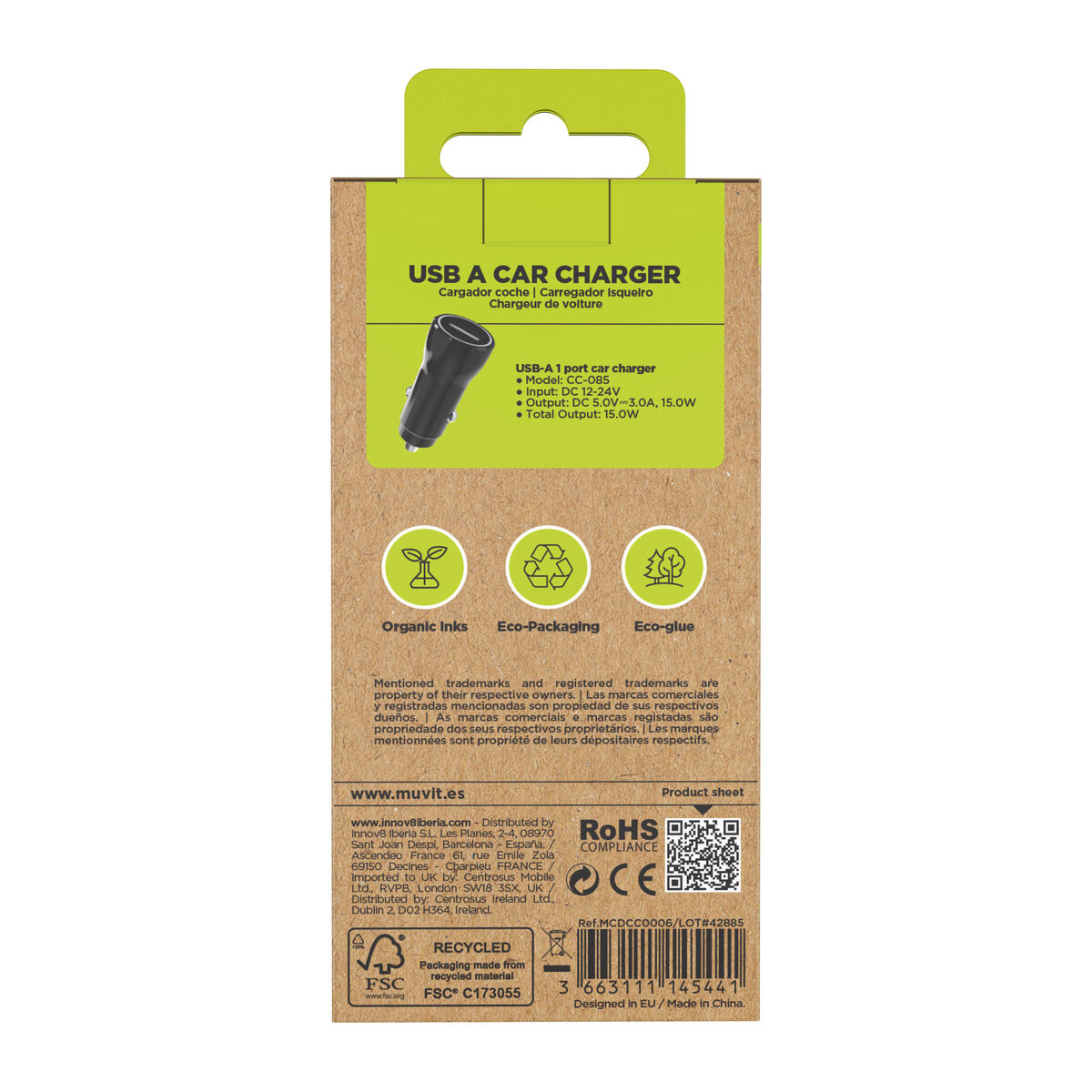 Încărcător de Mașină Muvit Negru 12 W