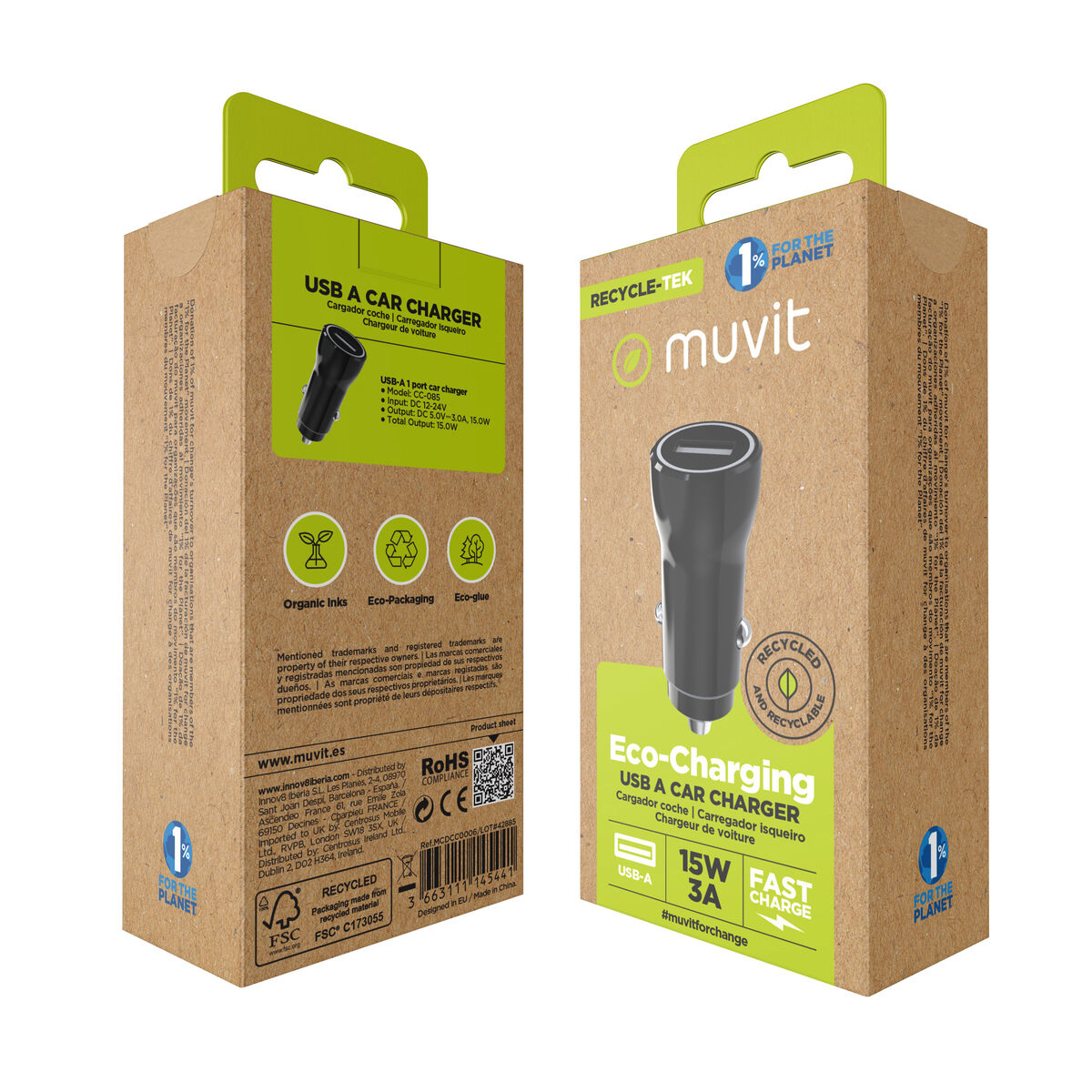 Încărcător de Mașină Muvit Negru 12 W